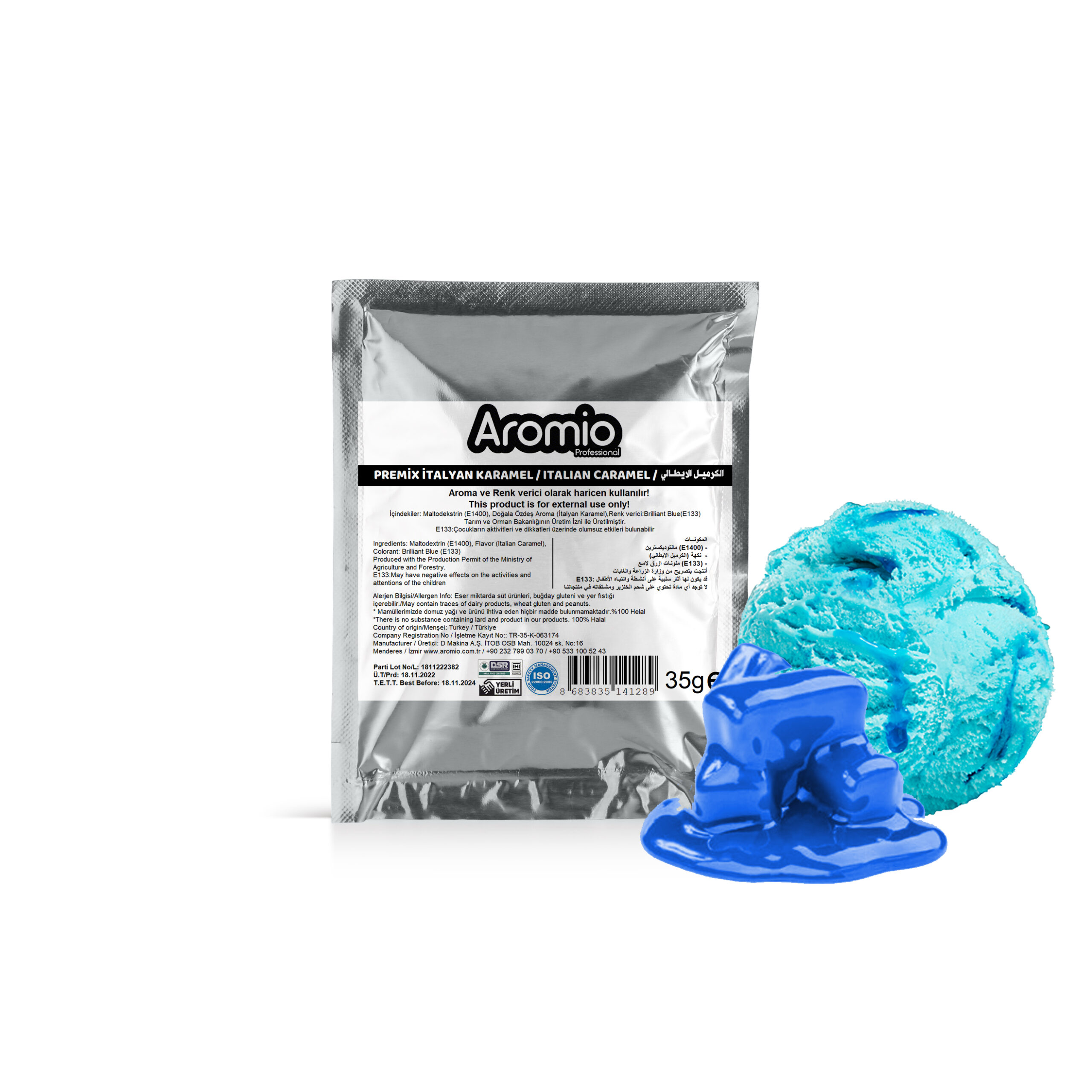 تحوي عبوة منكه الكراميل الإيطالية على 35 جرام و تستخدم مع مساحيق الآيس كريم تعطي الآيس كريم اللون و الطعم و الرائحة سعر العبوة الواحدة 1.9 دولار