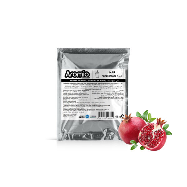ستجعلك مسحوق السلاش بنكهة الرمان المثلج تشعر وكأنك في جزيرة استوائية. سوف يجلب لك عملائك مرارًا وتكرارًا بسبب طعمهم الذي لا يقاوم. الميزة الأكثر أهمية لمساحيق Aromio السلاش والتي هي نعومة الثلج و لذي يعطي احساس رائع عند شربه في ايام الصيف الحارة و مسحوق السلاش بنكهة الرمان متوافقة مع كل آلة ال Slush. نقدم لك العشرات من الخيارات من مساحيق Aromio Slush ، والتي تمنحك البرودة خاصة في فصل الصيف.يمكنك تقديم نكهات غير محدودة مثل: العنب ، الكرز ، الفرالة ، الموز ، التوت يتم إنتاج جميع منتجاتنا التي تحمل علامة Aromio من أجلك وفقًا للمعايير الصحية مع مهندسي الغذاء لدينا. جميع منتجاتنا حاصلة على شهادة ISO 22000 وشهادة الحلال. منتجاتنا معبأة داخل أكياس خالية تماما من الهواء و مانعة للضوء وذلك وفقا لمعايير النظافة العالمية.