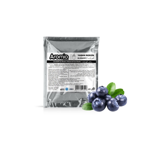 تحضير مسحوق السلاش بنكهة توت العليق : يتم خلط 7 لترات من الماء و 1 كجم من السكر و 48 جرام Aromio Ice Slush و من ثم صبها في وعاء ماكينة السلاش